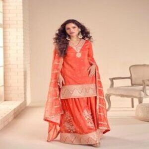 Tisha Gulkayra Premium Simar Embroidered Silk Palazzo Suit